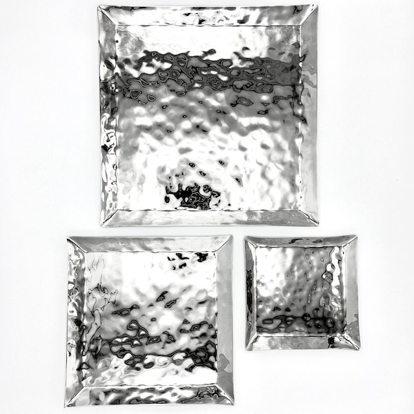 Square Serving Trays - Handmade Hammered Stainless Steel