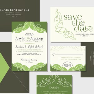 Arwen & Aragorn Lord of the Rings Inspired Customizable Wedding Invitation RSVP image 1
