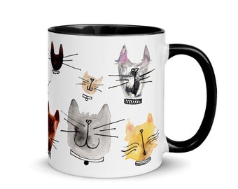 Pretty Kitties Watercolor Mug with Black Interior & Handle