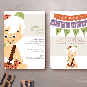 BamBam Birthday Bash Invite! Flintstones Customizable Digital Download.
