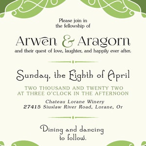 Arwen & Aragorn Lord of the Rings Inspired Customizable Wedding Invitation RSVP image 3