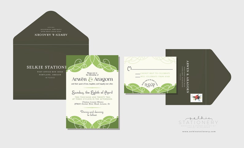 Arwen & Aragorn Lord of the Rings Inspired Customizable Wedding Invitation RSVP image 2