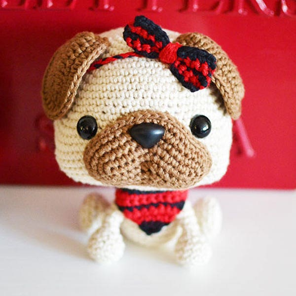 Pug CROCHET PATTERN. Piper The Pug. Snuggle-Sized Crochet Dog Pattern. Amigurumi Pug. PDF crochet pattern.