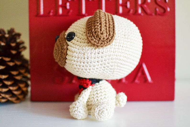 PATRÓN DE GANCHILLO Pug. Piper el Pug. Patrón de perro de crochet del tamaño de un acurrucado. Amigurumi Pug. Patrón de crochet en PDF. imagen 3