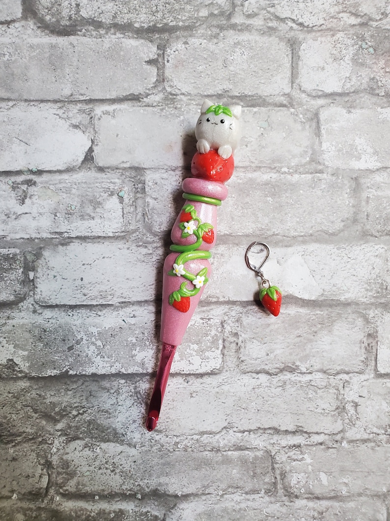 Strawberry Cat Inspired Ergonomic Crochet Hook image 1