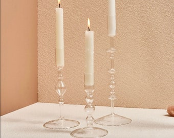New! Modern Clear Black Bubble Glass Candle Stands