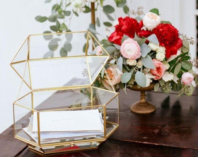 Double Compartment Gold Glass Terrarium Card Box Etsy