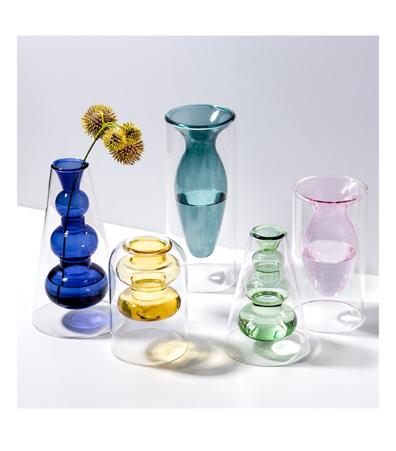 Colored Glass Double Wall Vases Etsy