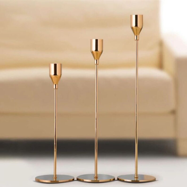 Gold Taper Candlestick Holders Set of 3 Etsy