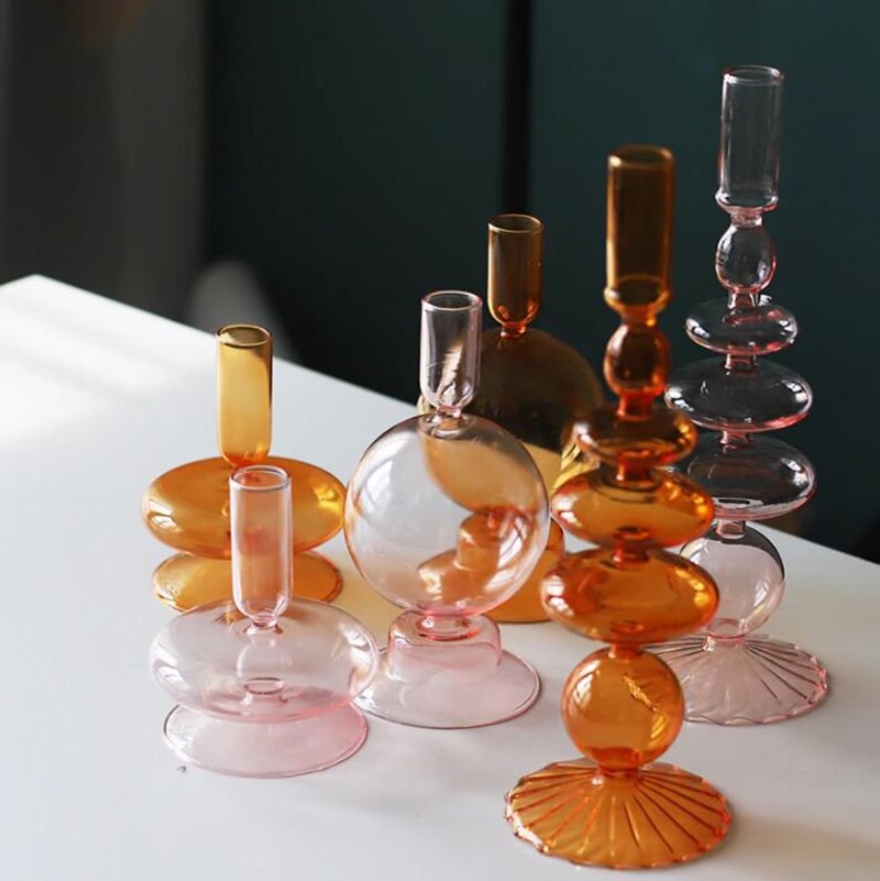 Orange Bubble Glass Candlestick Holders / Taper Candle Etsy