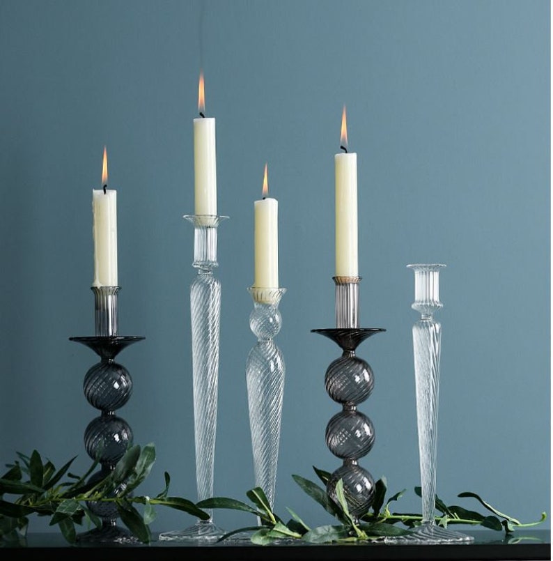 Twisted Glass Candlestick Holders / Taper Candle Holder / Etsy