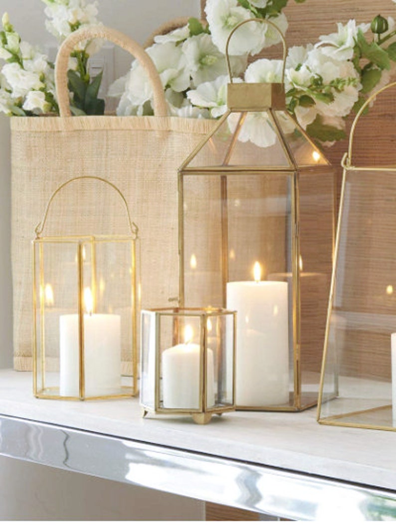 Gold Geometric Hurricane Candle Holder Lantern Etsy UK
