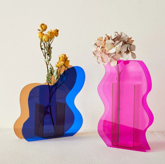 Mid-Century Modern Abstract Acrylic Art Vases / Stem Bud Vase / Clear Vase / Art Home Decor / Minimalist