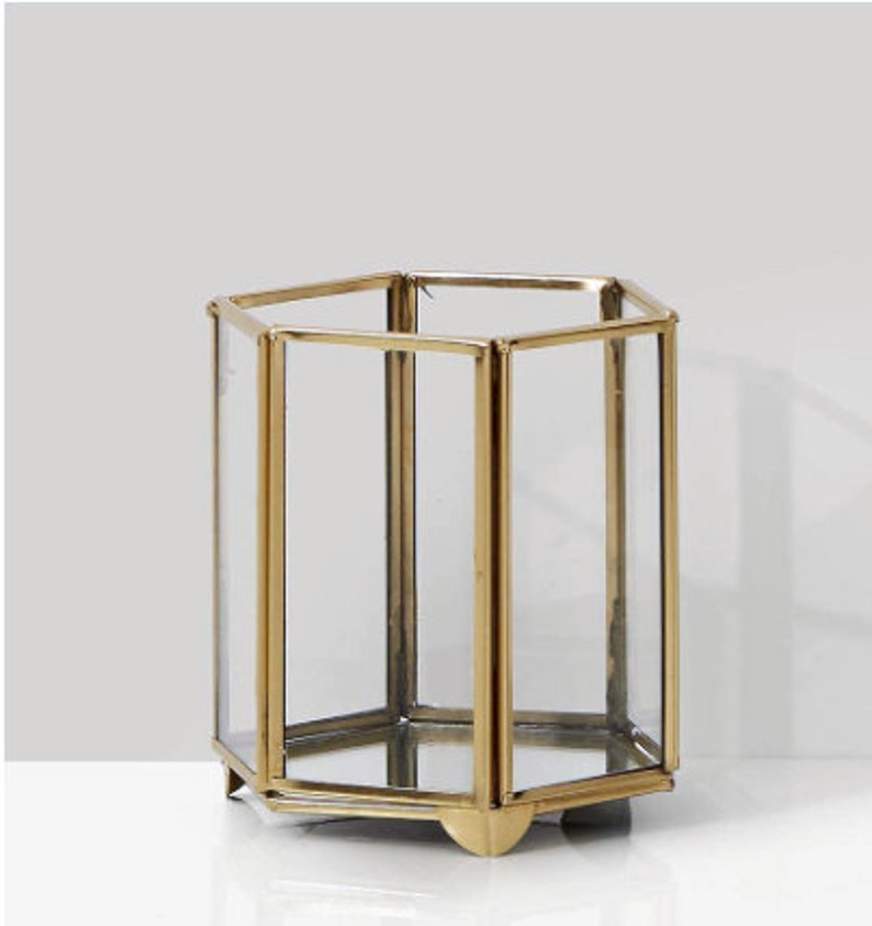 Gold Geometric Hurricane Candle Holder Lantern Etsy