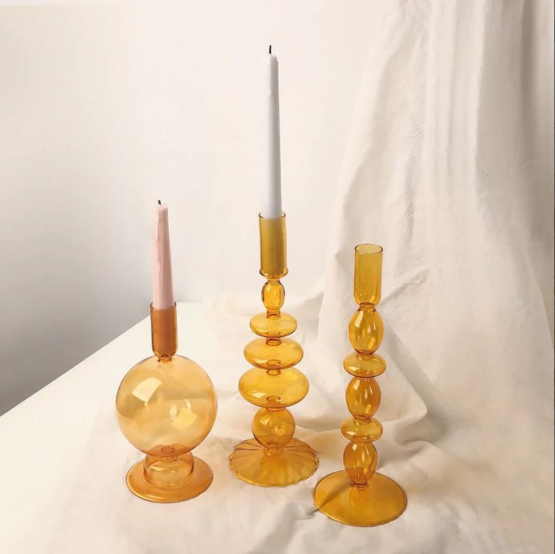Orange Bubble Glass Candlestick Holders / Taper Candle Etsy