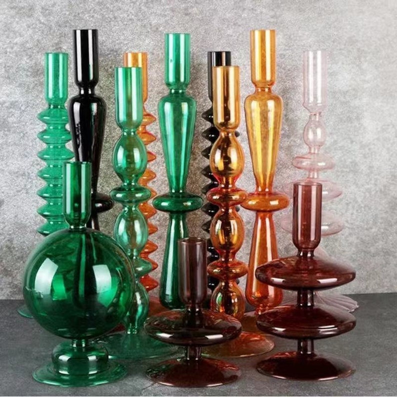 Mixed MidCentury Modern Colored Glass Bubble Candlestick Etsy