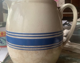 1900 Antique Hull Milk Jug with Blue Saturn bands