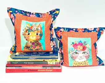 Floral Pets Cats: Kid's Large Bookends, Child Safe Fabric Bookends, Reversible-Colorful Nursery and Kid's Decor, Bean Bag Bookends