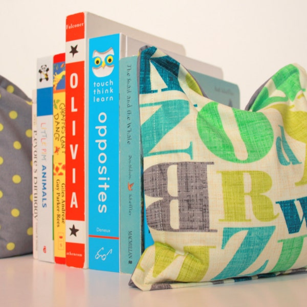 Alphabet Fabric Bookends  - kid and baby safe bookends in fun, coordinating fabrics