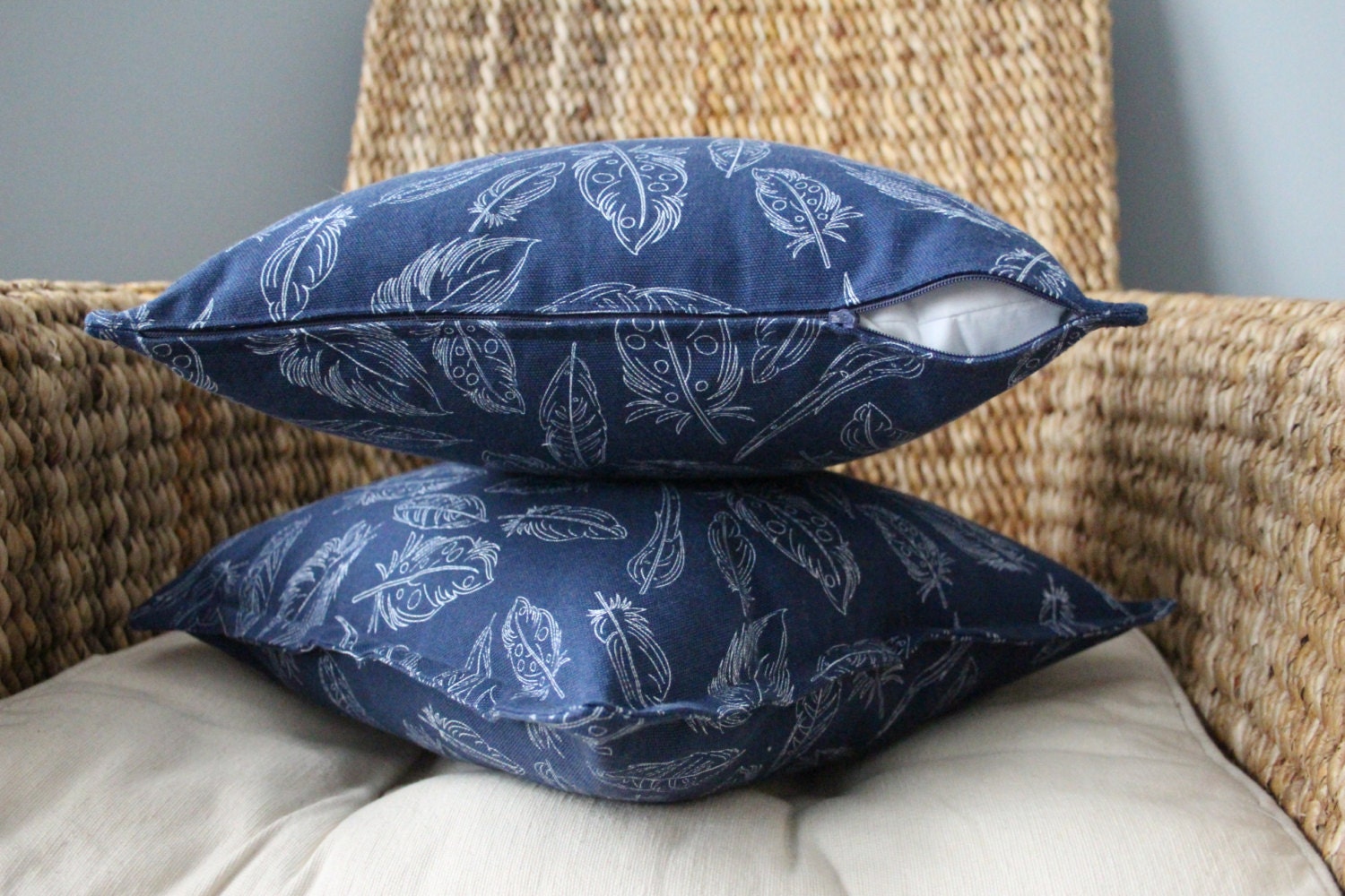 Ensemble de 2 Housses d'oreiller en Plumes Marine à Fermeture Glissière - 16x16 Pouces avec Boîtier 