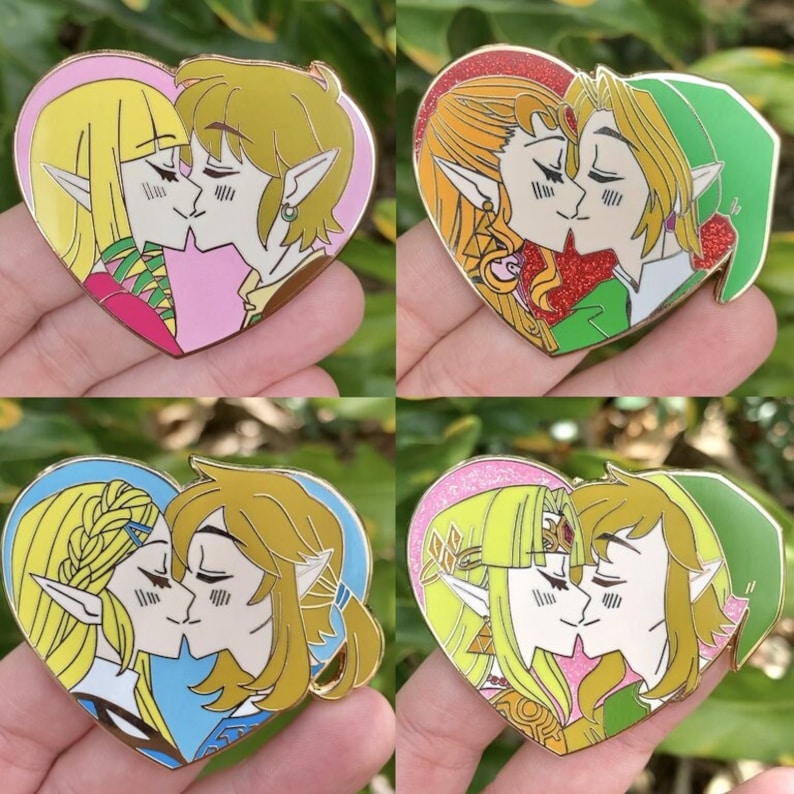 Legend of Zelda Link and Zelda Heart Enamel Pins Etsy