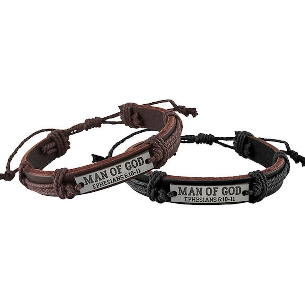 MAN OF GOD Leather Bracelet  ~  Ephesians 6:10-11  ~  Fast Shipping!