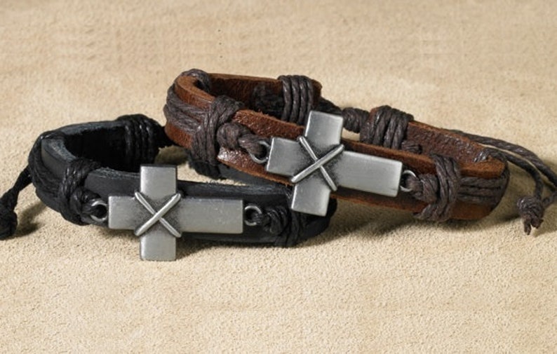 St BENEDICT CRUCIFIX Leather Bracelet Black OR Brown | Etsy