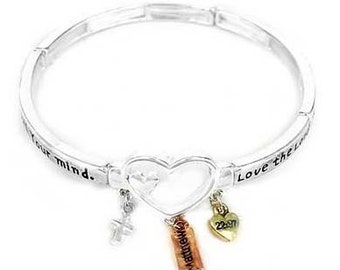 LOVE THE LORD Your God With All Your Heart Tri-Tone Bracelet with Charms  ~  Fast Shipping!