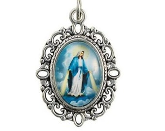 OUR LADY of GRACE Glass Cabochon Pendant or Necklace ~ Free Organza Gift Bag! ~ Fast Shipping!