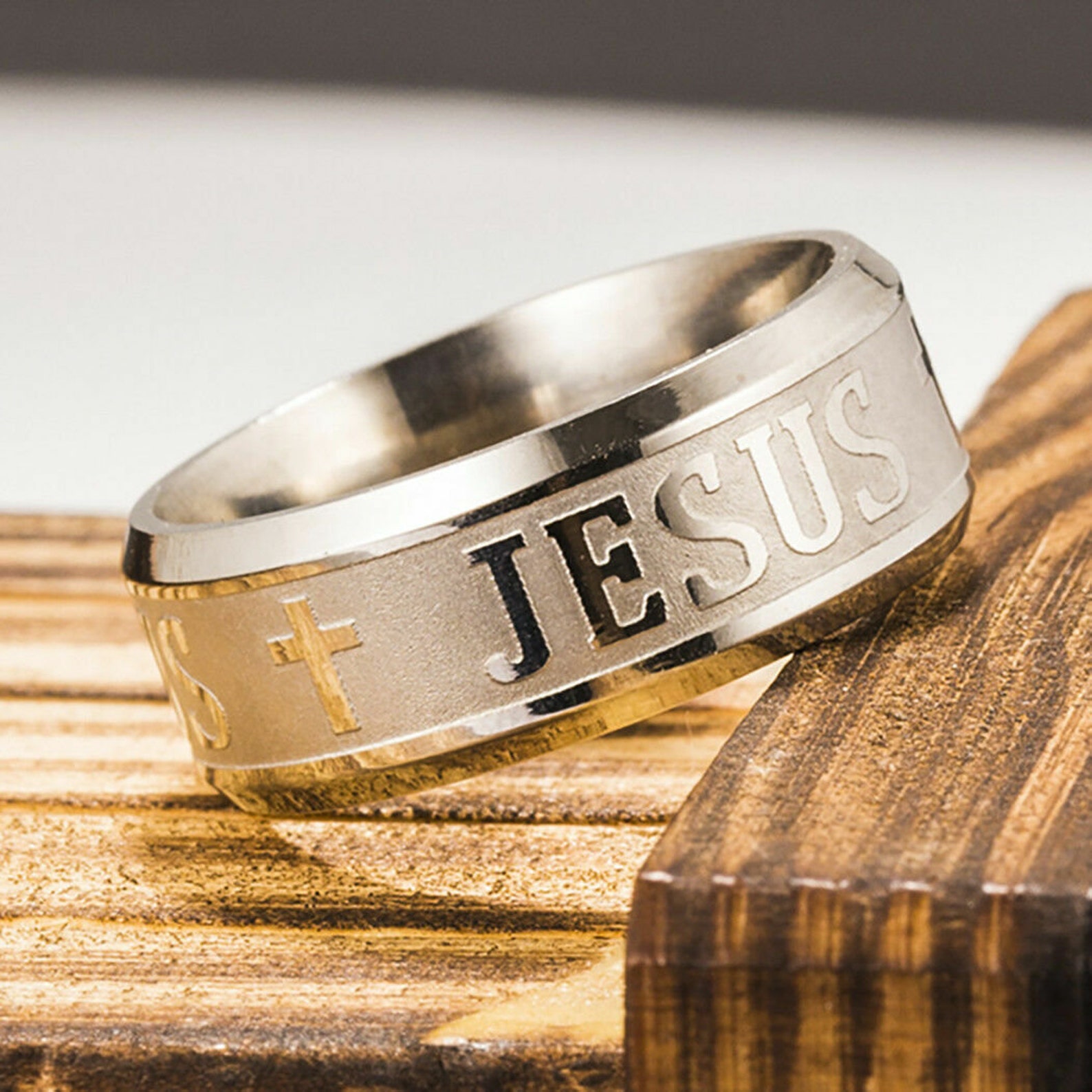 Silver JESUS Ring Stainless Steel Fast Shipping Etsy