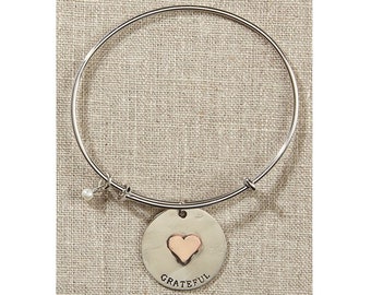 GRATEFUL Heart Charm Bangle Bracelet  ~  Fast Shipping!