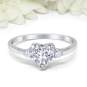 Clear CZ HEART RING  ~  .925 Sterling Silver  ~  Cubic Zirconia Simulated Diamond  ~  Fast Shipping!