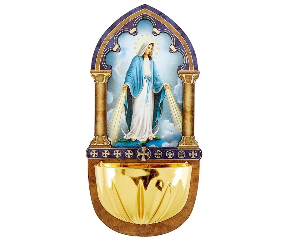 HOLY WATER FONT Our Lady of Grace Mary Lasered Wood Fast Shipping
