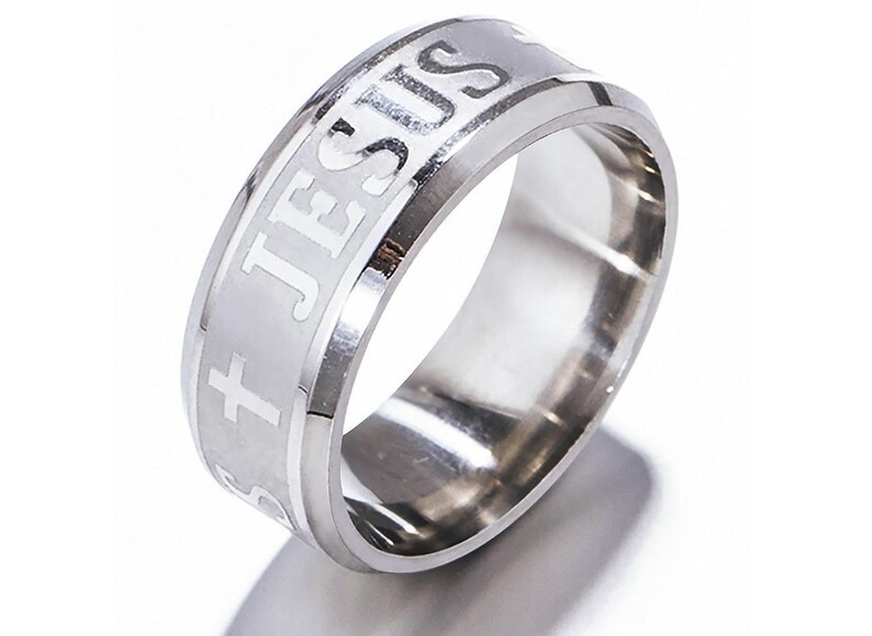 Silver JESUS Ring Stainless Steel Fast Shipping Etsy