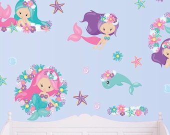 Mermaid Fabric Wall Decal Set: Removable Nursery - Children's Decor