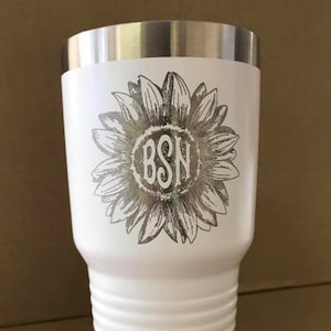 Sunflower Monogram 30 oz. Tumbler, Sunflower Laser Engraved Tumbler