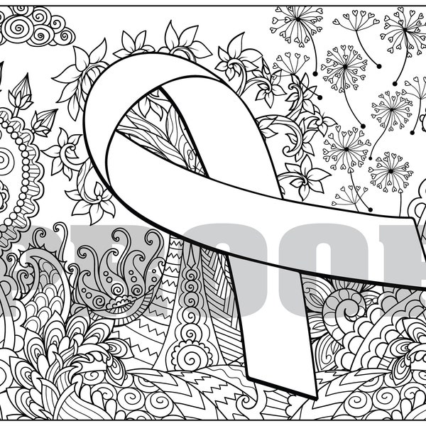 Huge Coloring Poster - Tree of Life - Cancer Ribbon