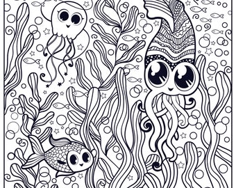 Huge Coloring Poster-Cute Sea World