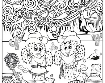 Huge Coloring Poster - Cactus Cowboy & Cowgirl