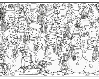 XMAS Snowman Crowd Coloring Poster: Huge Christmas Fun (Alcohol Markers Recommended)