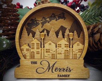 DIY Laser Cut _CUSTOM Wood Christmas Ornament Paint Kit: Village Snow Globe