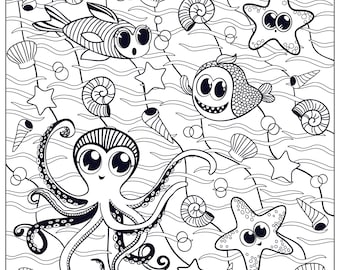 Huge Coloring Poster-Cute Sea World 2