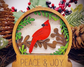 DIY Cardinal Snow Globe Ornament Paint Kit: Laser Cut Wood