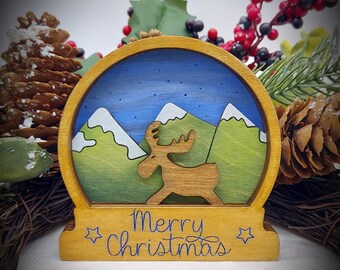 DIY Wooden Christmas Ornament Paint Kit: Reindeer Snow Globe