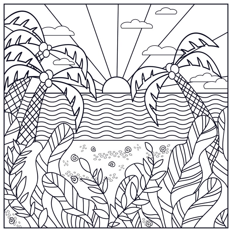 Huge Coloring Poster-beach Palm Trees | Etsy