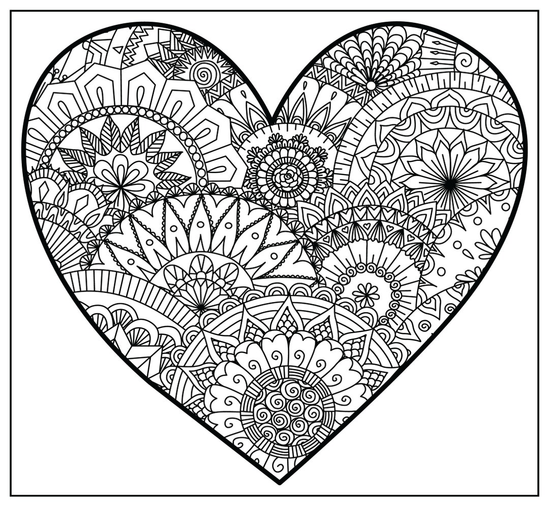 Huge Coloring Poster Heart Zentangle No. 11 - Etsy