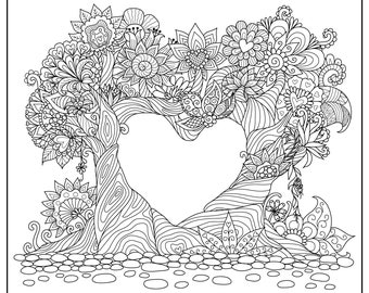Huge Coloring Poster - Heart of Trees Zentangle
