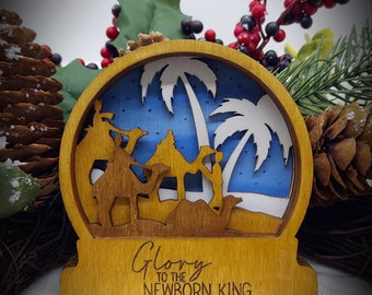 DIY Wise Men Christmas Ornament Paint Kit: Laser Cut Wood Snow Globe