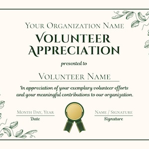 Volunteer Appreciation Certificate Award, Editable Canva Template, Volunteer Recognition Printable Organization Award (Digital Download) image 2