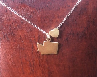 Single State Heart Necklace, Gold, ALL 50, State Jewelry, California, New York, Florida, Illinois, Jersey, Wisconsin, Pennsylvania, Ohio,